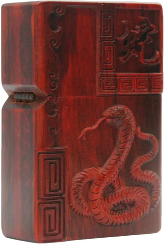 Miniatura 6 de Caja de carcasa de madera natural tallada en palisandro Huanghuali para módulo Zippo (Zodíaco Caballo)