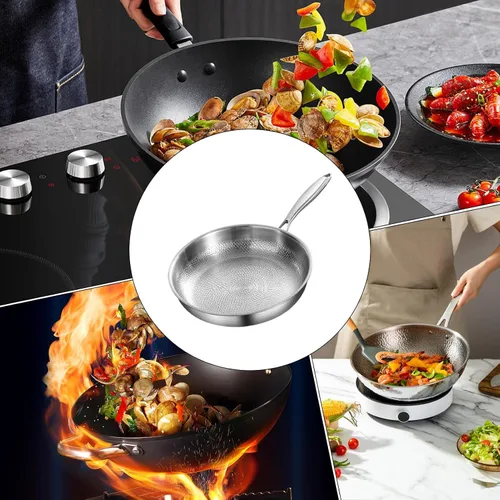 Miniatura 5 de Sartén de acero inoxidable – Sartén martillada resistente, cocina antiadherente, sartén para saltear con calor uniforme Utensilios de cocina