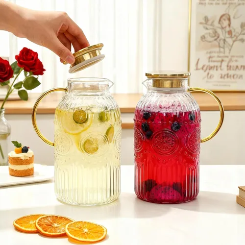 Miniatura 6 de Amzcku Jarra de vidrio con tapa, jarra de agua vintage de 1 galón/128 onzas, jarra de agua para preparación fría, café, limonada, té helado