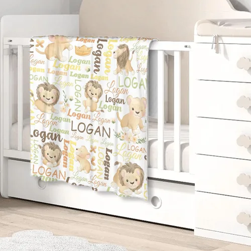 Miniatura 3 de Manta de bebé personalizada de Sandilya para niñas y niños con diseño de león, manta personalizada de bebé con nombre, manta envolvente para bebés