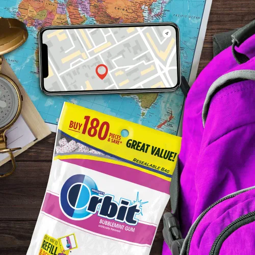 Miniatura 5 de ORBIT Goma de mascar Bubblemint sin azúcar a granel, bolsa resellable de 180 piezas, goma de mascar a granel