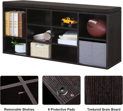Miniatura 5 de VASAGLE - Colección CUSTOS - Banco para zapatos, banco de almacenamiento con asiento acolchado, banco de entrada con 10 compartimentos
