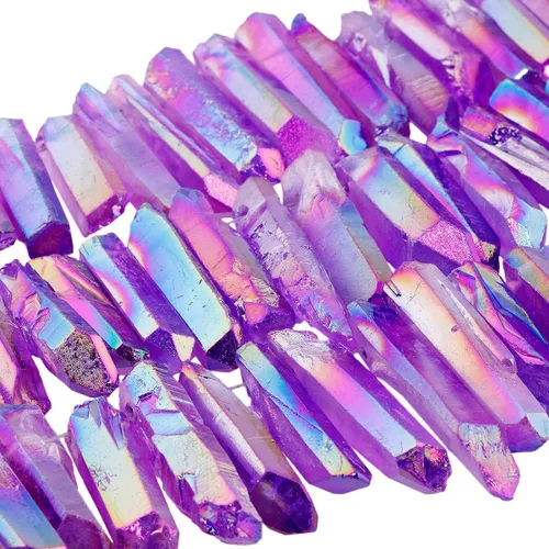 Miniatura 26 de TUMBEELLUWA Puntas de cristal de cuarzo para bisutería Cuentas de cristal de cuarzo con revestimiento de titanio pulidas o en bruto 15 pulgadas