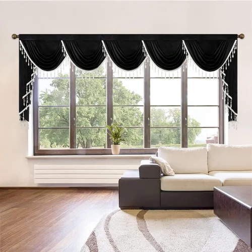 Miniatura 20 de VOGOL Cenefa de cortinas de terciopelo grueso para dormitorio, cenefas de cascada de lujo con aislamiento térmico dorado para sala de estar formal