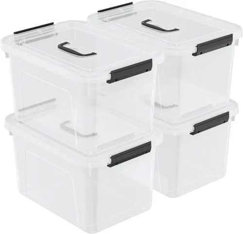 Miniatura 8 de Contenedores de almacenamiento de plástico de 10 cuartos de galón con tapas y asa, 4 paquetes de caja transparente con pestillo