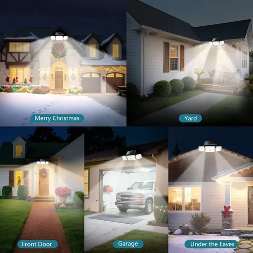 Miniatura 8 de Luces solares impermeables para exteriores, 2800 lm, 200 luces LED con sensor de movimiento, 3 cabezales y 3 modos de luces de inundación, luces