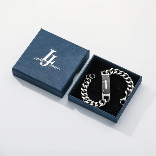 Miniatura 5 de Pulsera de cruz para hombres y niños, pulsera de cadena de cruz cubana de acero inoxidable, versículo de la Biblia, regalo de joyería cristiana