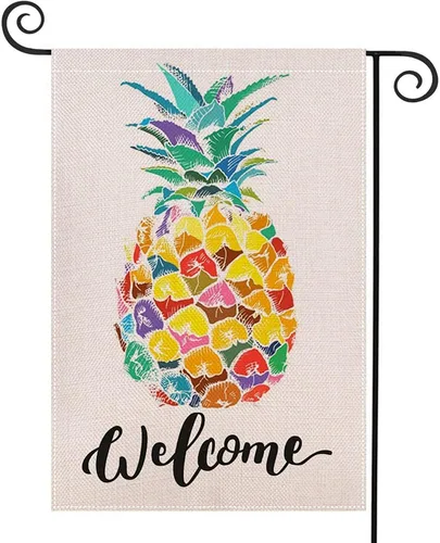 Bandera de jardín de piña de bienvenida de 12.5 x 18 pulgadas, bandera decorativa de arpillera de doble cara para decoración de patio de granja de