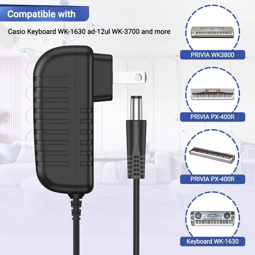 Miniatura 2 de Fuente de alimentación de adaptador de corriente alterna de 12 V 2 A para Casio WK-1630 AD-12UL WK-3700 Privia PX-100 PX-110 PX-120 PX-200 PX-300