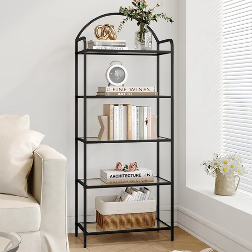 Miniatura 10 de Hzuaneri Estantería de vidrio templado, estantería delgada para dormitorio, baño, oficina en casa, marco de acero, negro de 6 niveles BC10601B