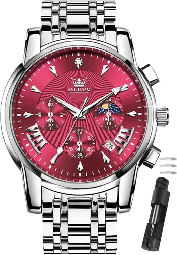 Miniatura 12 de OLEVS Relojes para hombre de plata, reloj de cronógrafo de acero inoxidable para hombre, reloj analógico de cuarzo de cara grande para hombre