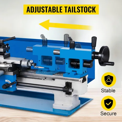 Miniatura 8 de VEVOR Torno de metal 7"x12", mini torno de mesa de precisión, 550W, velocidad variable de 50 a 2500 RPM, engranaje de nylon, lámpara móvil