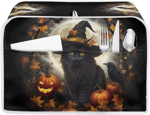 Cubierta para tostadora de gato negro con diseño de calabaza, luna, protector de utensilios para hornear de cocina, se adapta a la mayoría de