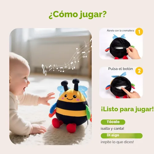 Miniatura 6 de hahaland Juguete de abeja que rebota para el tiempo boca abajo para 6 a 12 meses, juguete musical de abeja de peluche bailarín, juguete de abeja