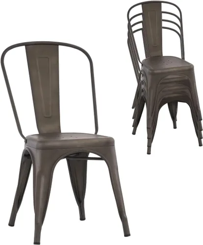 Miniatura 14 de Nazhura Silla de comedor de metal estilo rústico Tolix para cocina, comedor, cafetería, restaurante, bistró, patio, 18 pulgadas, apilable, Blanco
