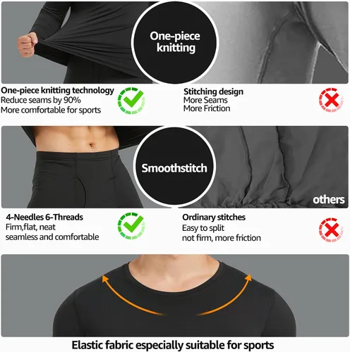 Miniatura 4 de UNIQUEBELLA Men's Thermal Underwear Sets Top & Long Johns Fleece Sweat Quick Drying Thermo Base Layer