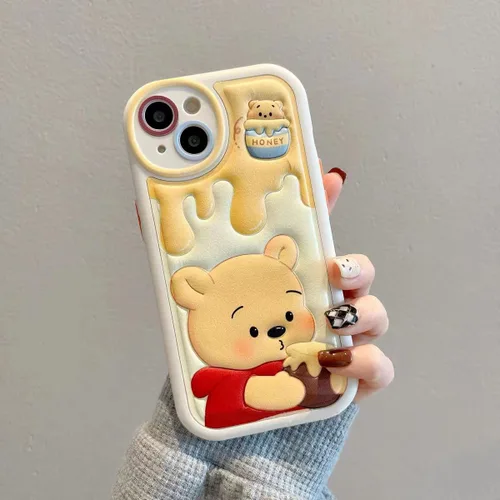 Miniatura 2 de Compatible con iPhone 15 Plus, Funda de Dibujos Animados, Funda Kawaii de Oso Lindo de Silicona 3D con Correa, TPU Suave, Protectora y a Prueba