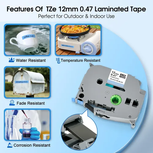 Miniatura 4 de Compatible con cinta azul P Touch TZe-531 TZe531 laminada 0.47 de 0.47 pulgadas, cinta azul de repuesto para Brother PT-D200 PT-D450, 1/2 pulgada x
