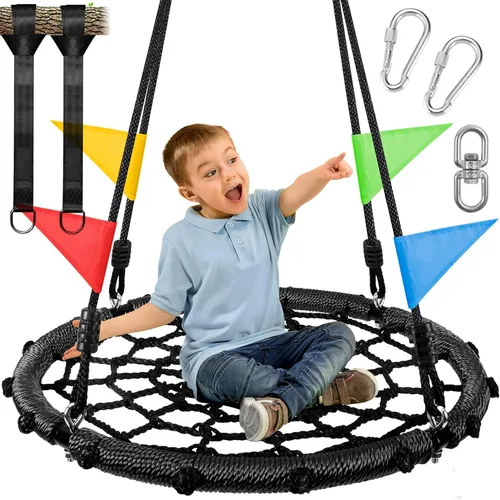 Odoland Columpio de Plataforma de Telaraña, Columpios de Red Tipo Platillo para Exteriores, Oxford 900D para Niños y Adultos - Columpio Redondo para