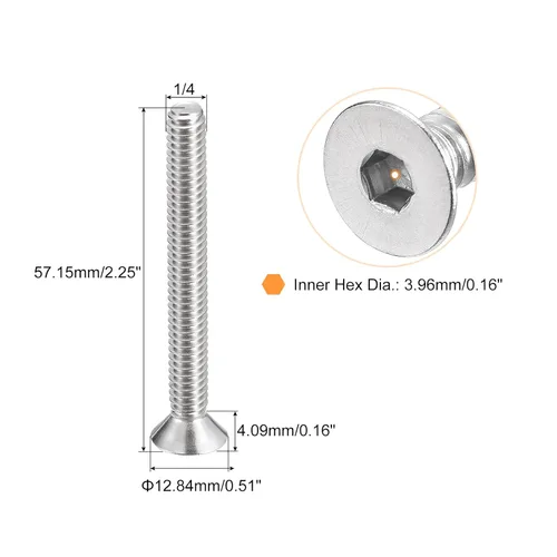 Miniatura 2 de uxcell Tornillos de cabeza avellanada plana de 1/4-20x2-1/4, 5 tornillos de cabeza plana de acero inoxidable 304, rosca completa, pernos avellanados
