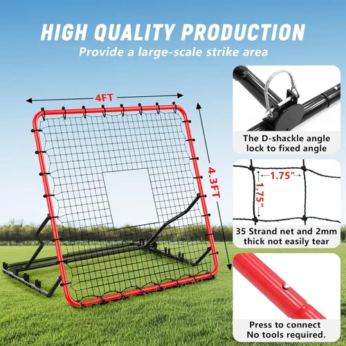 Miniatura 2 de Baseball Rebounder ,4x4.5FT Soccer Rebounder with 4 Adjustable Angles, 28 Bungee Cords to Adjust Elastic, Sports Equipment for