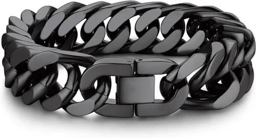 Bandmax Pulsera de cadena cubana para hombres y mujeres, pulsera gruesa de acero inoxidable, pulsera de cadena de eslabones Hip Hop, ancho de