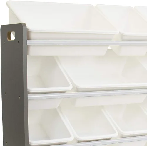 Miniatura 9 de Humble Crew Organizador de juguetes extra grande con 20 contenedores de plástico – Estantería de almacenamiento gris/blanco con estantes de 4