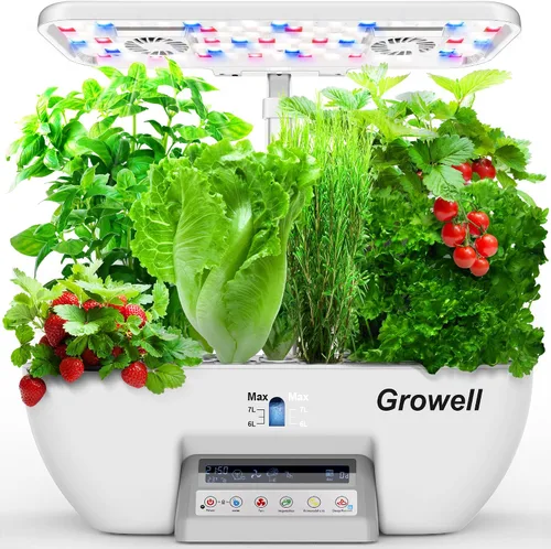 Miniatura 10 de Growell Sistema de cultivo hidropónico, jardín de hierbas de 17 cápsulas con 102 luces de cultivo de espectro completo de 28 W y 2 ventiladores
