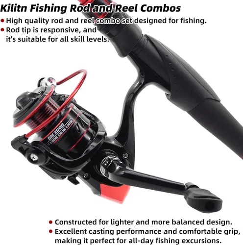 Miniatura 2 de Kilitn Combo de Caña de Pescar y Carrete, Combo de Baitcasting Carrete Baitcast Caña Telescópica de Fibra de Vidrio Duradera de 5 Pies con Sedal