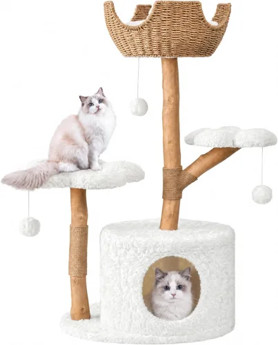 Easyego Árbol de Gato Moderno, Torre de Árbol de Gato de Madera Estética para Gatos Grandes, Condominio de Lujo para Gatos con Postes para Rascar y