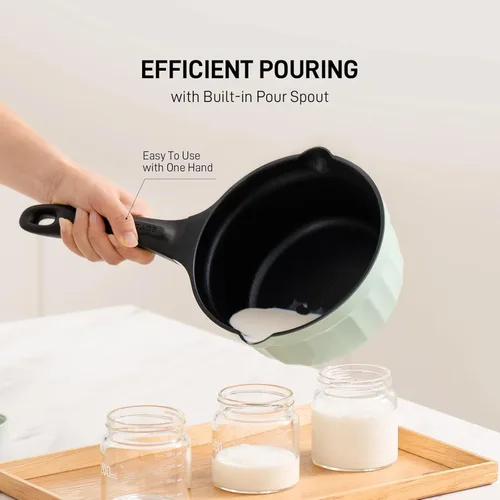 Miniatura 6 de BUYDEEM Sartén antiadherente de aluminio fundido, sartén de leche de calor rápido y uniforme con tapa de vidrio, compatible con todas las estufas