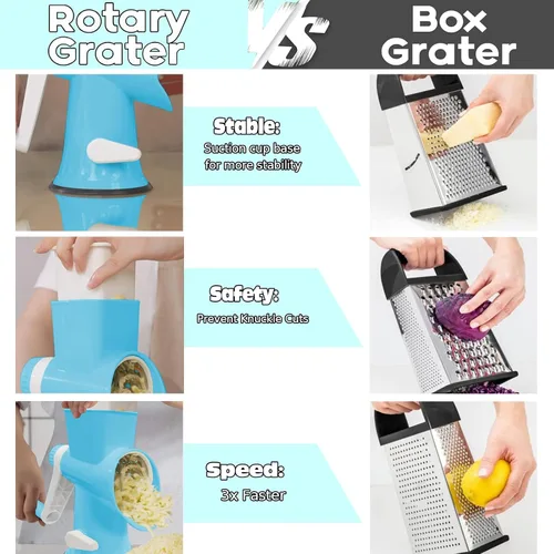 Miniatura 3 de Rallador de Queso Multifunción Rotativo con Manivela Manual – Rallador de Queso Ralla, Rebana, Pica sin Esfuerzo. Aplicable para Queso, Verduras