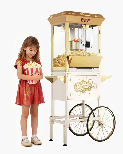 Miniatura 17 de Máquina de palomitas de maíz de 8 onzas con carro, máquina para hacer maíz con ruedas y hervidor de acero inoxidable que hace hasta 32 tazas