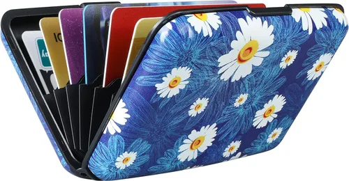 Miniatura 117 de ELFISH Mini cartera de aluminio RFID para tarjetas de crédito, funda de identificación de metal para hombres y mujeres, Happy Flower, Cartera Rfid