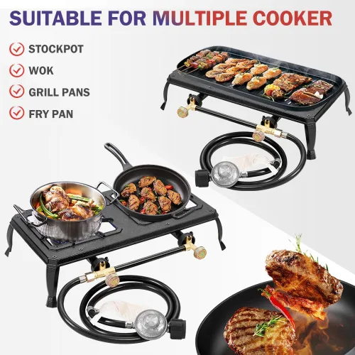Miniatura 2 de Vivicreate Estufa de gas propano de hierro fundido, quemador doble, resistente, portátil, extraíble, para exteriores, 200 libras, soporte de alto