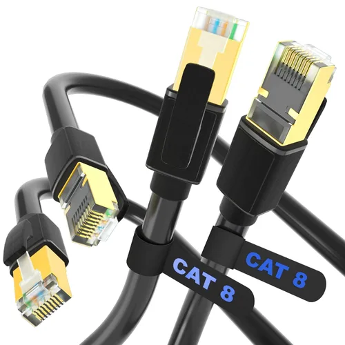 Miniatura 2 de Cable Ethernet Cat 8 de 3 pies, cable de red trenzado de nailon de alta velocidad de 40 Gbps 2000 MHz, cable LAN RJ45 sólido blindado resistente