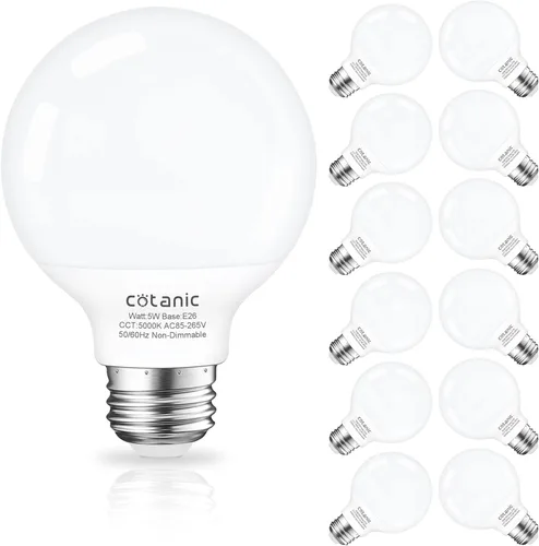 Miniatura 8 de Cotanic foco LED G25 para tocador 2700K blanco cálido, focos esféricos para espejo de baño 500LM, base E26 roscada 5W 60W equivalente a