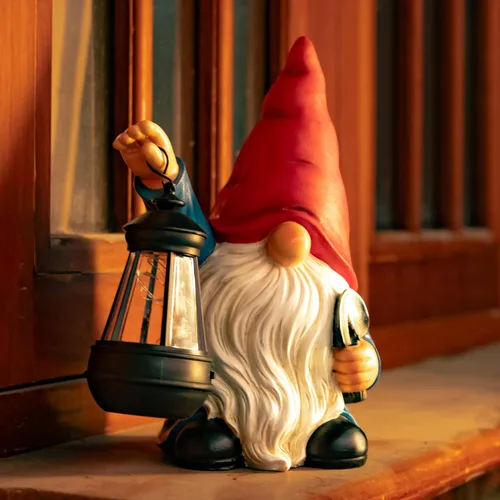 Miniatura 7 de Estatuas de gnomos de jardín para exteriores con pala, gnomo solar con farol, luces LED, decoración de terraza, Navidad, patio, césped, porche