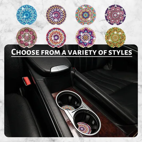 Miniatura 7 de Kajaia 8 posavasos de auto con pintura de diamante con base de corcho, posavasos de mandala, kits de arte de pintura de diamante, suministros