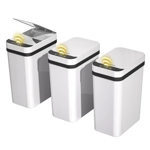 Miniatura 8 de FRESHLIX Paquete de 3 cubetas de basura para baño 2.6 galones, cubetas de basura automáticas delgadas sin contacto con sensor de movimiento, cubetas