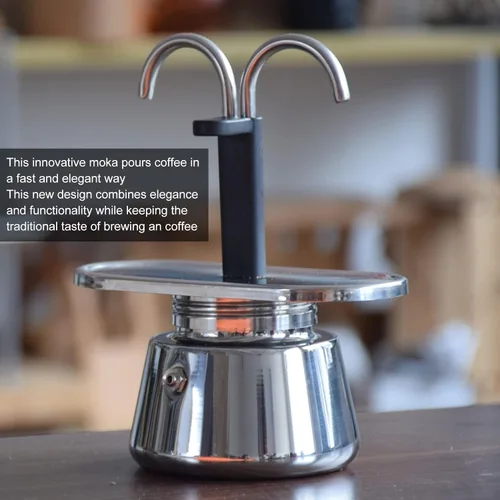 Miniatura 8 de CHICIRIS Cafetera, olla, cafetera, 2 tazas de 3.4 fl oz, olla doble de acero inoxidable, moca, cafetera italiana de conducto DIY