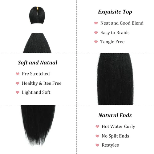 Miniatura 3 de Cabello Trenzado Corto 1b Negro para Niños, Cabello Trenzado Pre Estirado Preestirado, 18 pulgadas, Extensiones de Cabello Sintético para Trenzar