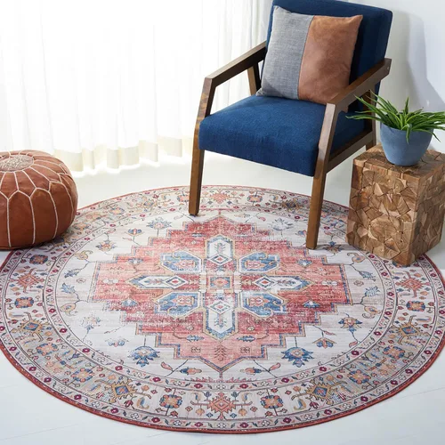 Miniatura 12 de SAFAVIEH Alfombra lavable Tucson Collection - 2 pies 6 pulgadas x 4 pies, beige y azul, antideslizante, ideal para zonas de alto tráfico en entrada