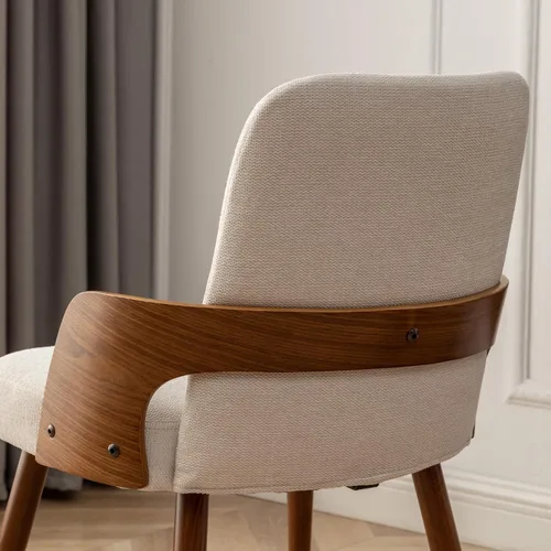 Miniatura 8 de Sillas de comedor, sillas de cocina modernas de mediados de siglo, sillas decorativas tapizadas de tela beige, patas de metal, sillas de escritorio