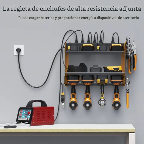 Miniatura 3 de CCCEI Organizador modular de herramientas eléctricas para montaje en pared con estación de carga. Estante de almacenamiento de taladros de garaje