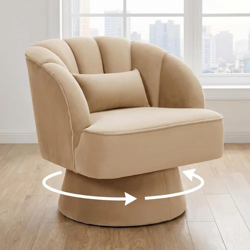 Miniatura 9 de GarveeHome Silla de acento moderna giratoria de barril, sillón tapizado de terciopelo de 360 grados con respaldo a rayas y acolchado suave, cómoda