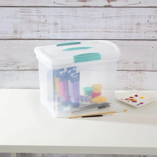 Miniatura 7 de Sterilite Papelera apilable grande de almacenamiento ShowOffs, organizador con cierre con asa, caja de plástico para organización de archivos
