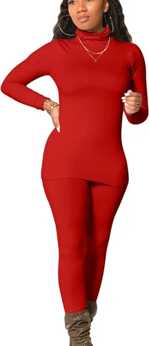 Miniatura 19 de Mokoru Conjunto deportivo de 2 piezas para mujer, camiseta de manga larga con cuello alto, pantalones de entrenamiento