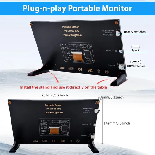 Miniatura 4 de GeeekPi Pantalla LCD de 10.1 pulgadas para Raspberry Pi, pantalla LCD IPS de 1024 x 600, monitor portátil HDMI para Raspberry Pi 5/Pi