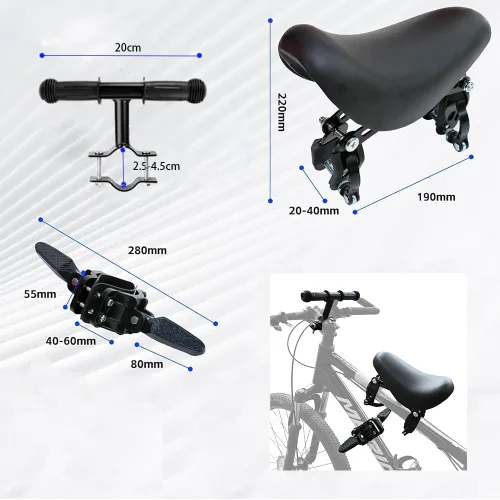 Miniatura 3 de Asiento de bicicleta desmontable para niños montado en la parte delantera con manillar y pedales de pie para niños de 2 a 5 años, asiento